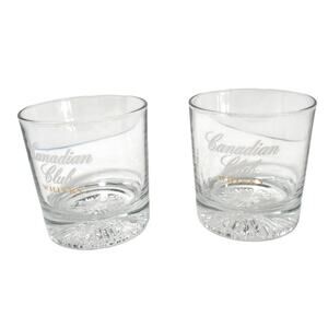 Canadian Club Whiskey On The Rocks Starburst Bottom Glasses Set Of 2